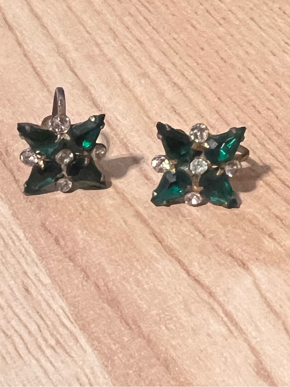 Emerald Starburst Crystal Stud Clip- On Earrings